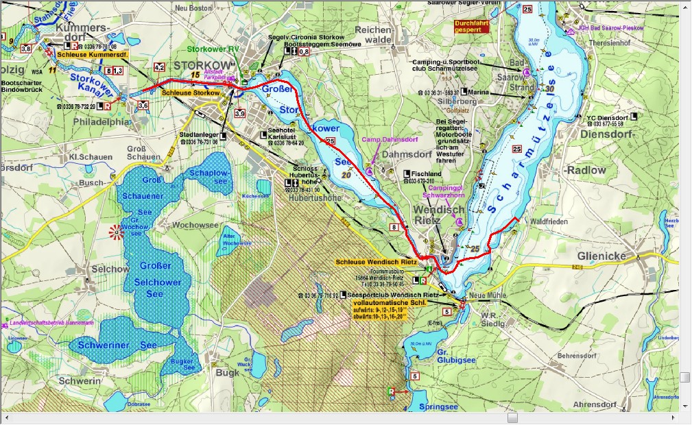 Van Storkower Kanal naar Scharmützelsee (13,6 km)