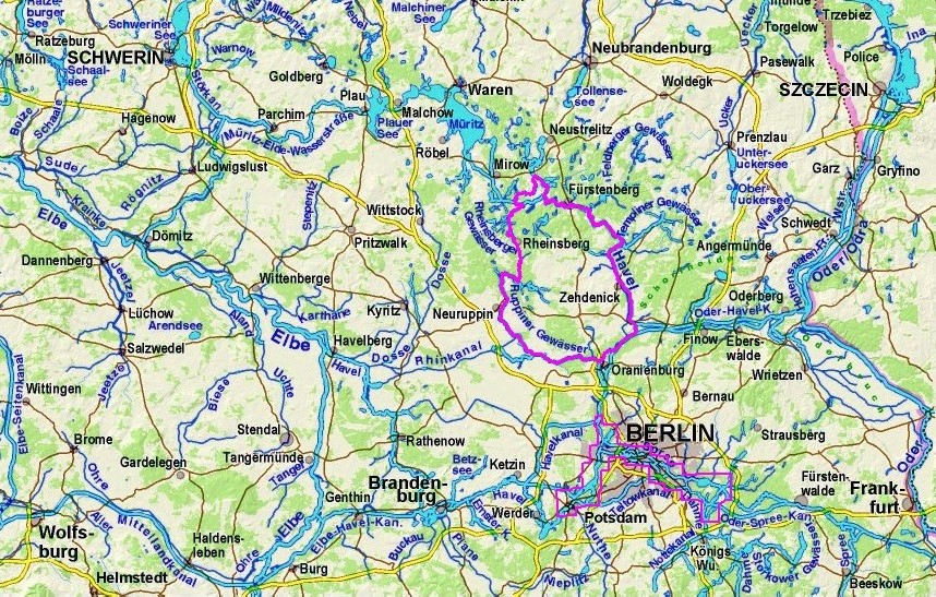 Ligging van de tocht ten opzichte van Berlijn